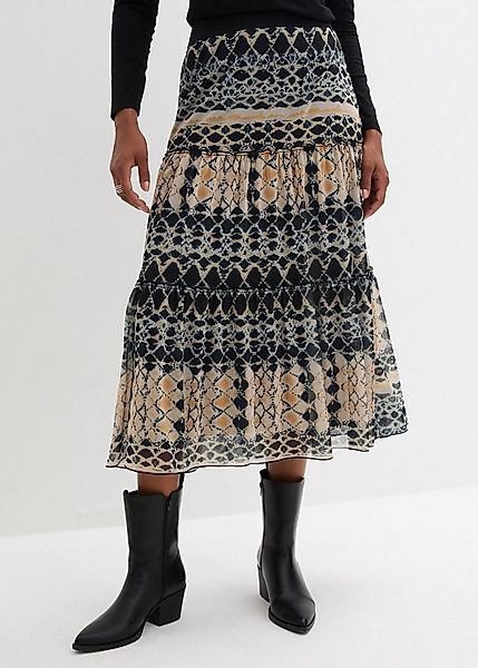 bonprix Stufenrock aus leichtem Materialmix, mit elastischem Bund, lockerer günstig online kaufen