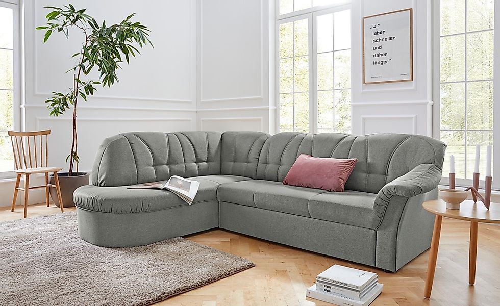DOMO collection Ecksofa "Pegnitz, elegante Rückensteppung, kompakte Stellma günstig online kaufen