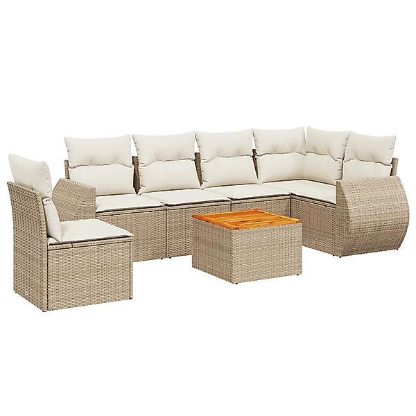 vidaXL 7-Tlg Garten-Sofagarnitur mit Kissen Beige Poly Rattan 3257360 günstig online kaufen