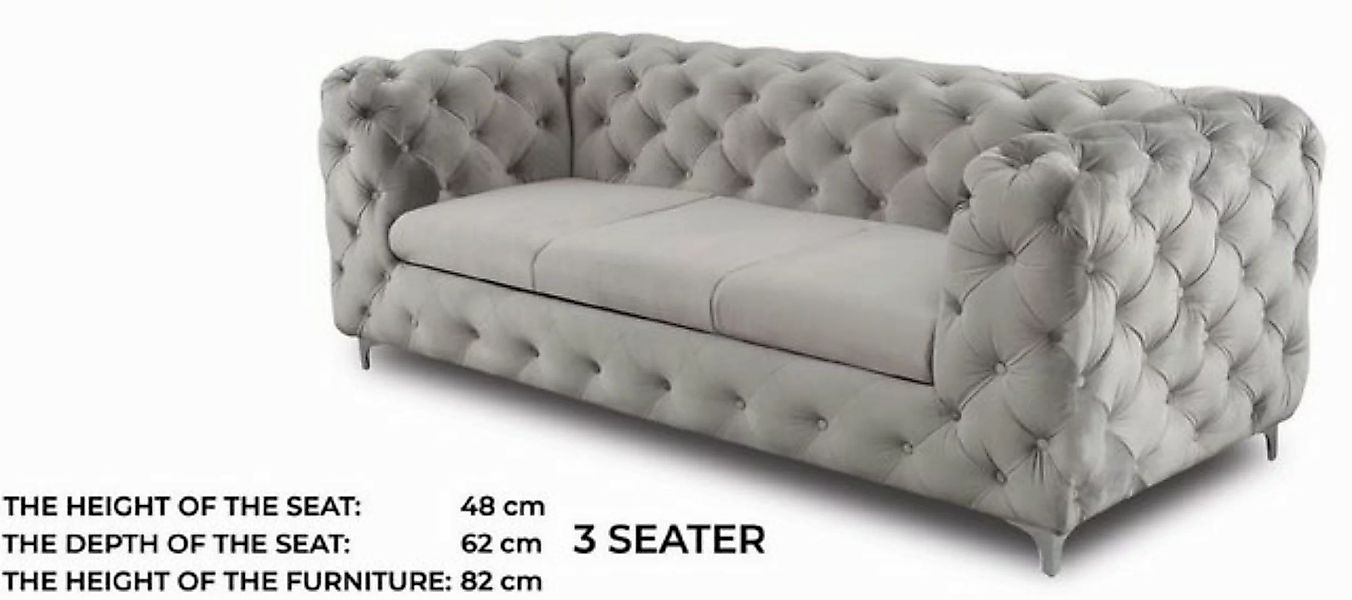 JVmoebel Sofa Grauer Chesterfield Dreisitzer Designer Luxus Wohnzimmer Möbe günstig online kaufen