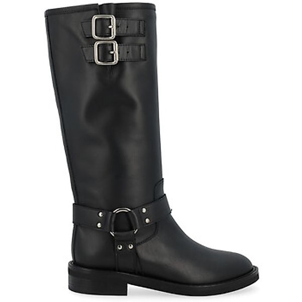 Via Roma 15  Damenstiefel Biker-Stiefel aus schwarzem Leder mit silbernen günstig online kaufen