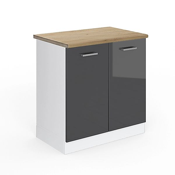 Vicco Spülenunterschrank R-Line Anthrazit Hochglanz/Weiß 80 cm AP Eiche günstig online kaufen