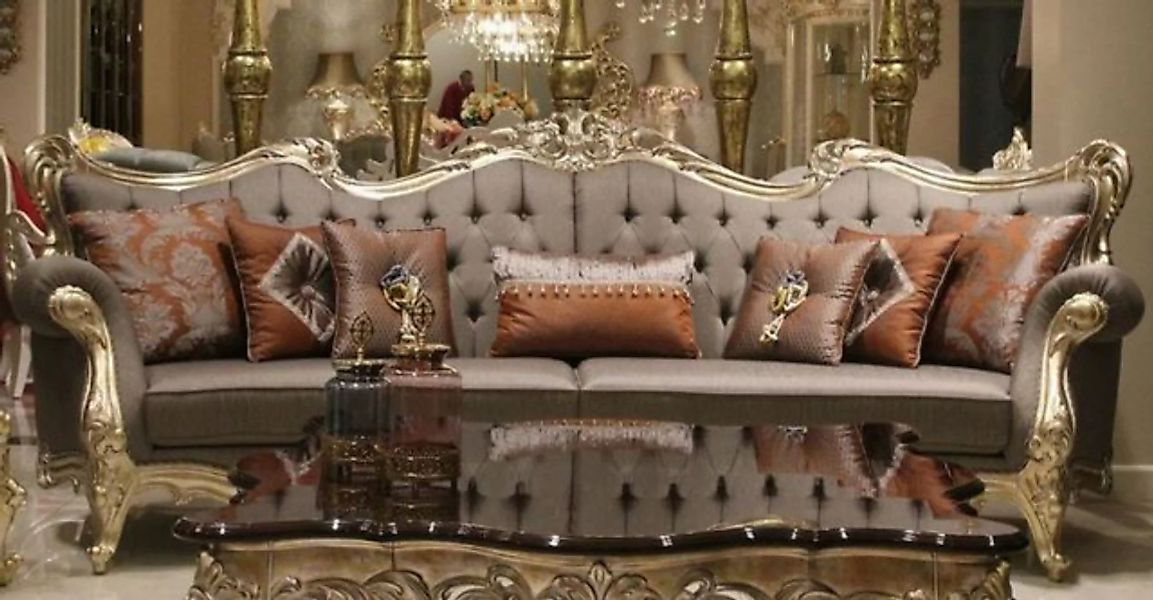 Casa Padrino Sofa Luxus Barock Wohnzimmer Sofa Grau / Gold 300 x 98 x H. 12 günstig online kaufen