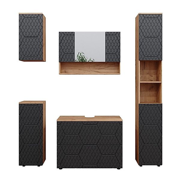 Vicco Badmöbel-Set Irma, Anthrazit mit Wabenstruktur/Goldkraft günstig online kaufen