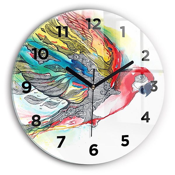 Tulup Wanduhr Glasuhr Bunter Papagei Uhr günstig online kaufen