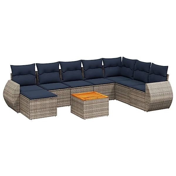 vidaXL 9-Tlg Gartensofa-Set mit Kissen Grau Polyrattan 3225144 günstig online kaufen