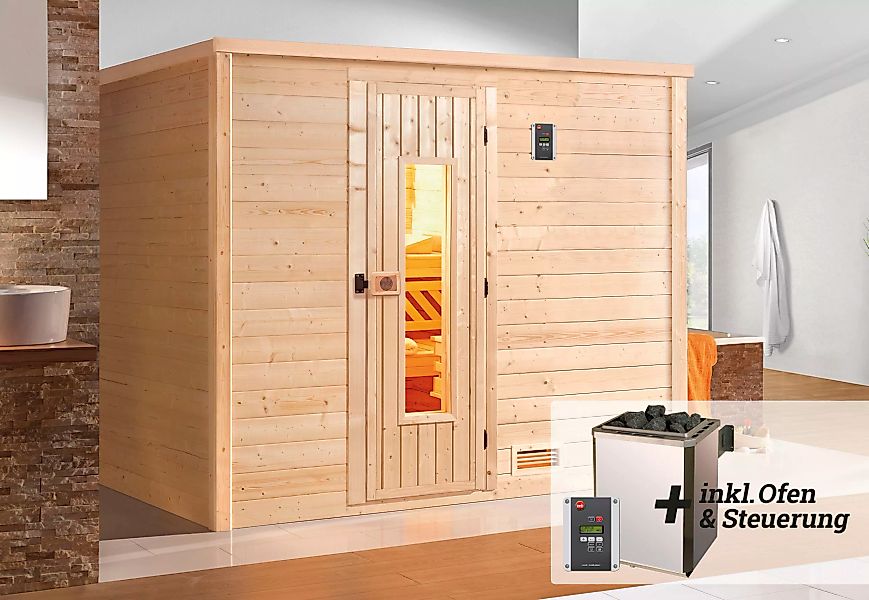 Weka Premium Massivholz-Sauna Bergen 3 Sparset 7,5 kW OS digi. Steuerung günstig online kaufen