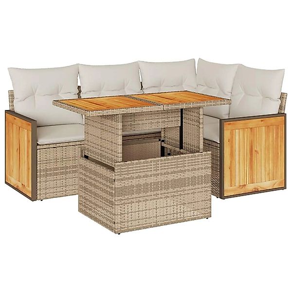 vidaXL 5-Tlg Garten-Sofagarnitur mit Kissen Beige Poly Rattan Akazie 332770 günstig online kaufen