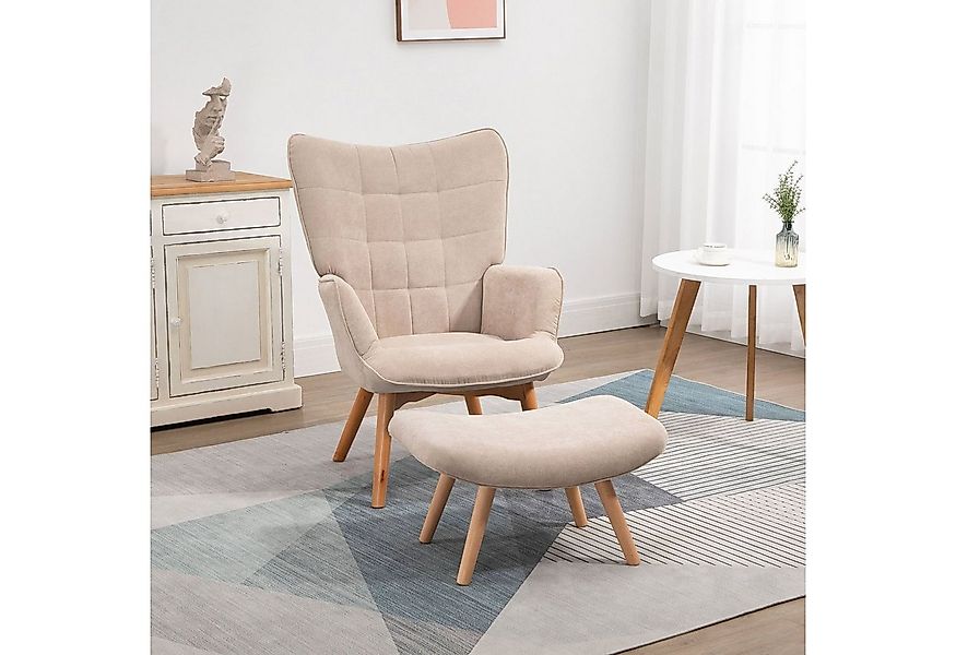 HOMCOM Relaxsessel Loungesessel mit Hocker, Armlehnstuhl mit Holzbeine, Fer günstig online kaufen