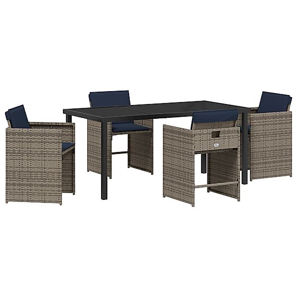 vidaXL Garten Essgruppe mit Kissen Falten 5-Tlg Grau Poly Rattan 3380002 günstig online kaufen