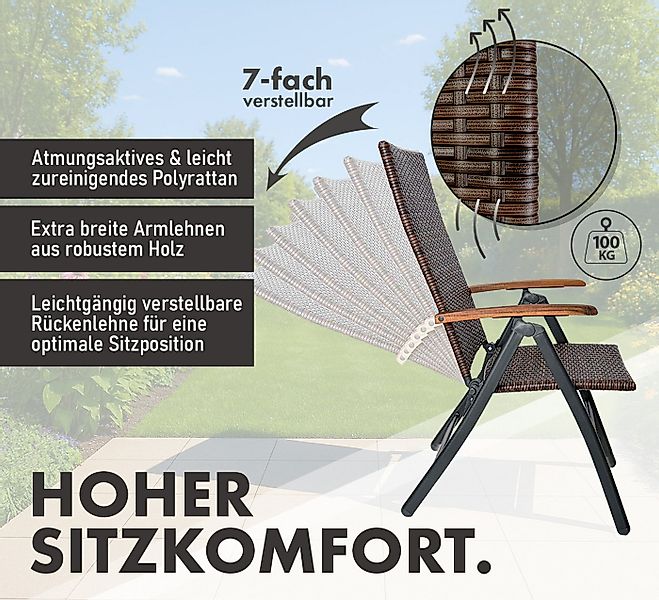 BRUBAKER Gartenstuhl Polyrattan Stuhl - Modena - klappbarer Hochlehner Camp günstig online kaufen