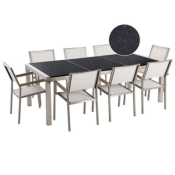 Beliani Gartentisch Set GROSSETO Weiss Schwarz Silber 100x220x87 günstig online kaufen