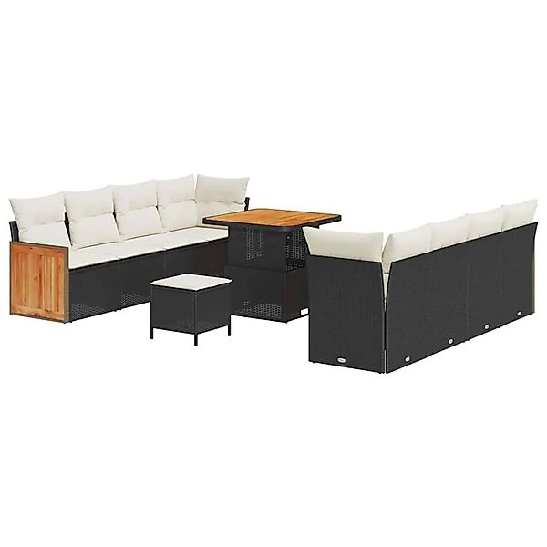 vidaXL Gartensofa-set mit Kissen 12-Tlg Schwarz und Creme Poly-Rattan 33652 günstig online kaufen