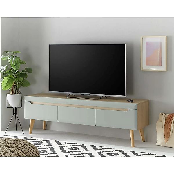 Wohnzimmer TV-Lowboard, 160cm, in Grün Matt mit Eiche STOCKTON-61 günstig online kaufen