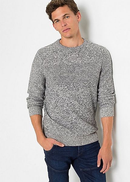 bonprix Strickpullover aus Baumwolle, ohne Kragen, Regular Fit, melierte Op günstig online kaufen