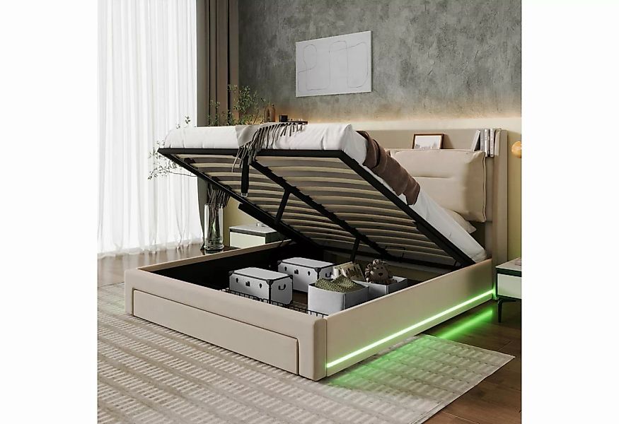 REDOM Polsterbett Hydraulisches Bett (LED-Licht-Polsterbett, mit Lattenrost günstig online kaufen