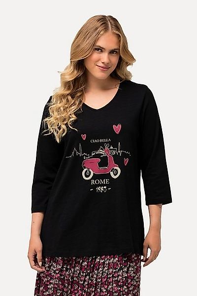 Ulla Popken T-Shirt Shirt Ciao Bella Classic V-Ausschnitt 3/4-Arm günstig online kaufen