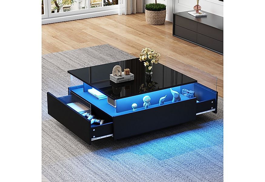 HAUSS SPOLE Couchtisch Hochglanz-LED-Couchtisch mit 2 Schubladen für Wohnzi günstig online kaufen