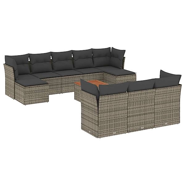 vidaXL 11-tlg Garten-Sofagarnitur mit Kissen Grau Poly Rattan Modell 60 günstig online kaufen