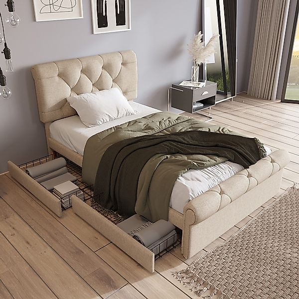 Flieks Polsterbett, Einzelbett Stauraumbett mit 2 günstig online kaufen