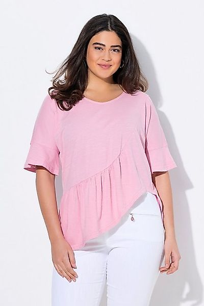 Ulla Popken T-Shirt T-Shirt Volantsaum Oversized V-Ausschnitt Halbarm günstig online kaufen