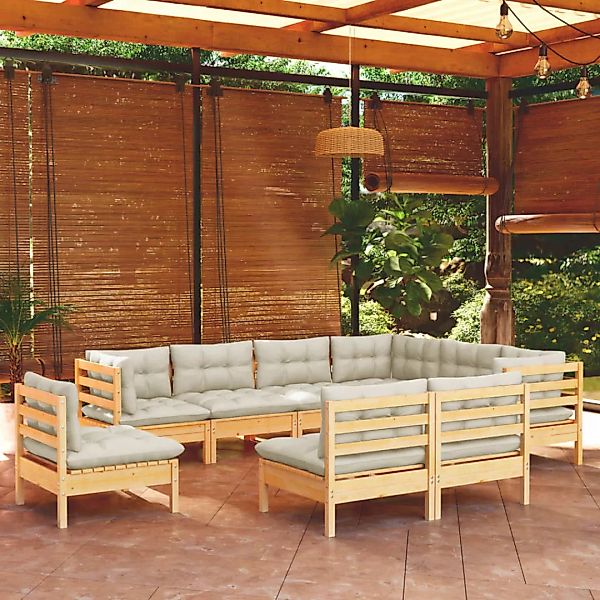 9-tlg. Garten-lounge-set Mit Creme Kissen Massivholz Kiefer günstig online kaufen