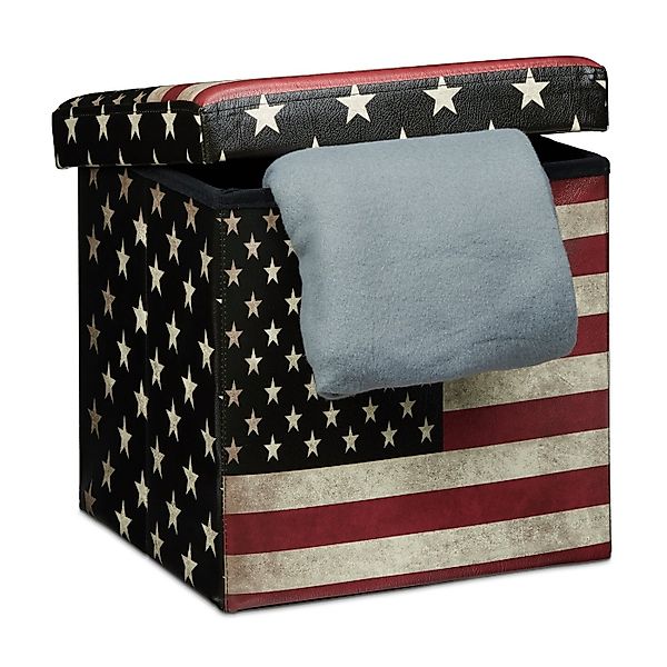 relaxdays Sitzhocker mit Stauraum Trendmotiv, USA günstig online kaufen