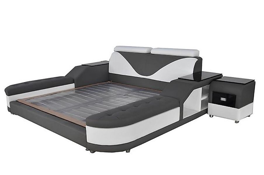 Xlmoebel Bett Polsterbett mit Lederdesign und USB-Anschlüssen, Doppelbett i günstig online kaufen