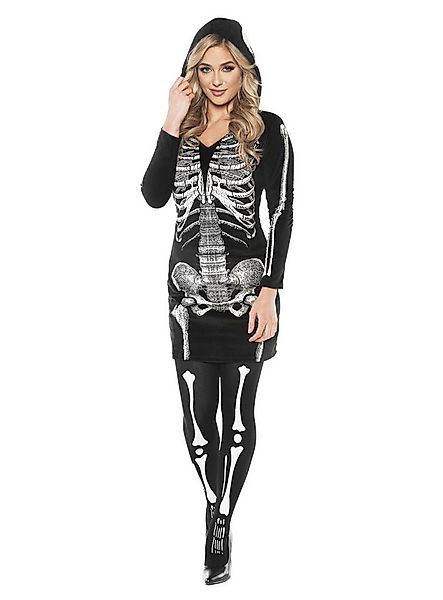 Underwraps Kostüm Skelett Kapuzenkleid - Halloween Sensenfrau Kostüm, Kleid günstig online kaufen