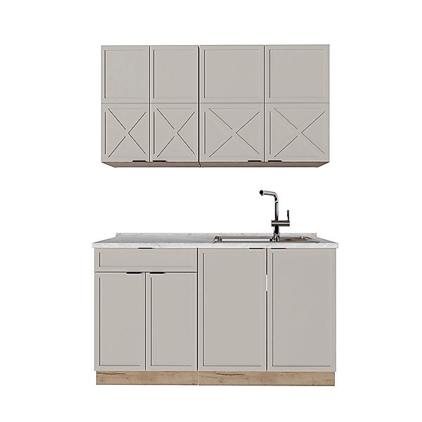 Vicco Fame-Line Singleküche GrauBeige/Goldkraft Eiche 140 cm ohne Arbeitspl günstig online kaufen