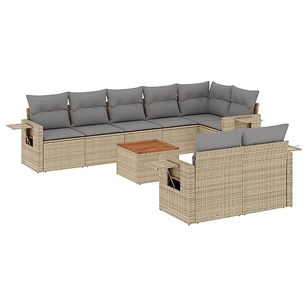 vidaXL 9-Tlg Garten-Sofagarnitur mit Kissen Beige Poly Rattan 3224652 günstig online kaufen