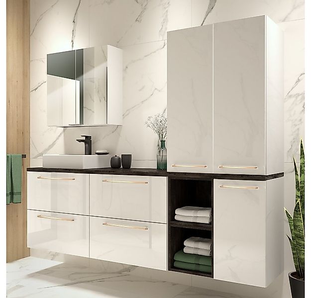 Lomadox Badmöbel-Set MESSINA-107, (Spar-Set), Beton Dunkel und Metallgriffe günstig online kaufen