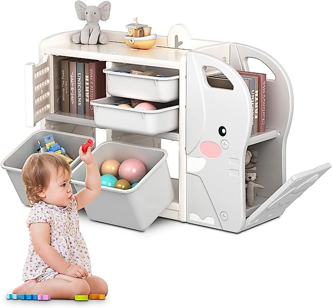 OUNUO Kinderregal Spielzeugregal mit 2 Aufbewahrungsboxen, Bücherregal günstig online kaufen