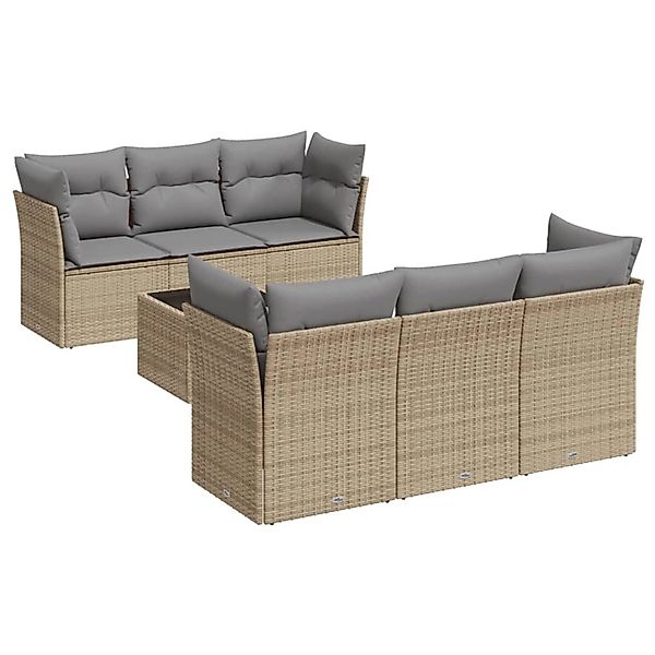 vidaXL 7-Tlg Garten-Sofagarnitur mit Kissen Beige Poly Rattan 3217259 günstig online kaufen