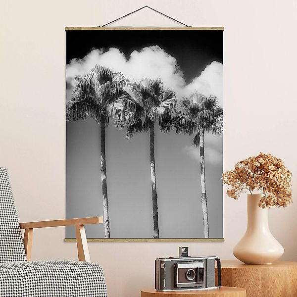 Stoffbild Landschaft mit Posterleisten - Hochformat Palmen vor Himmel Schwa günstig online kaufen
