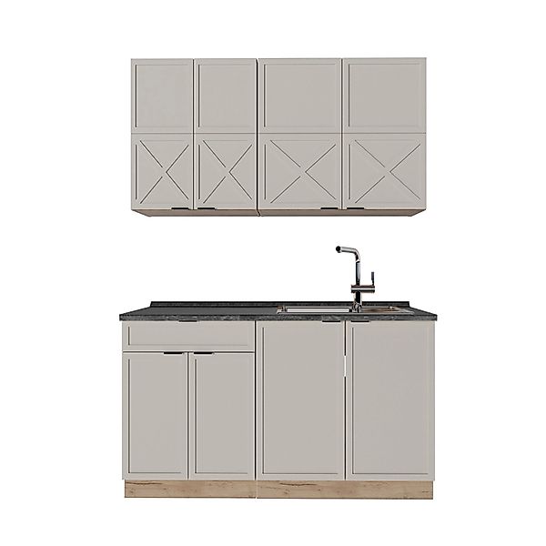 Vicco Fame-Line Singleküche GrauBeige/Goldkraft Eiche 140 cm AP Anthrazit günstig online kaufen