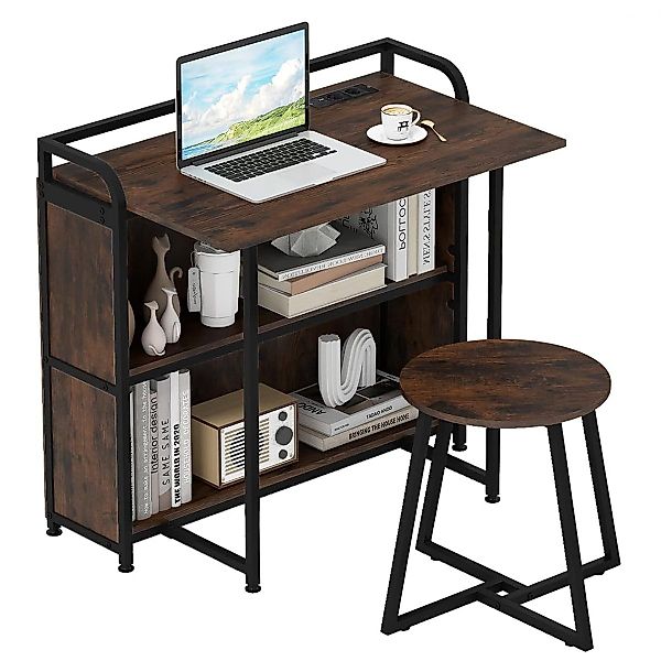 COSTWAY Schreibtisch (mit Hocker), mit Steckdose, günstig online kaufen