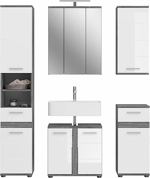 welltime Badmöbel-Set "LUCCA, 5-teilig, TOPSELLER, inklusive LED Beleuchtun günstig online kaufen