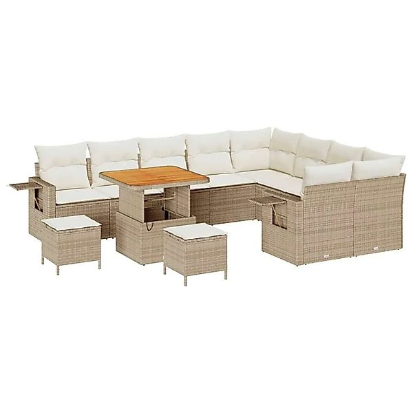 vidaXL Gartensofa-Set mit Kissen 12 Stk Beige und Creme Poly-Rattan 3363731 günstig online kaufen