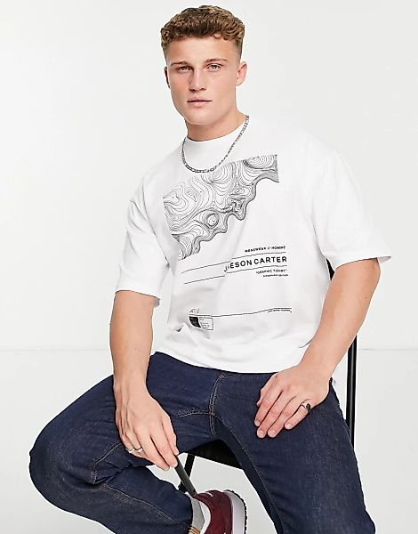 Jameson Carter – Blueprint – Oversize-T-Shirt in Weiß günstig online kaufen