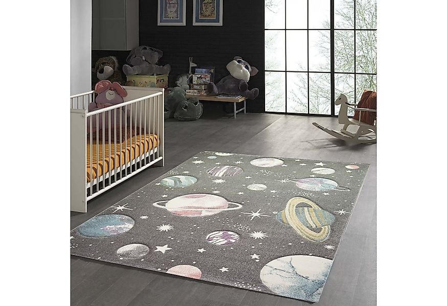 TeppichHome24 Kinderteppich Kinderteppich mit Sternen und Planeten in paste günstig online kaufen