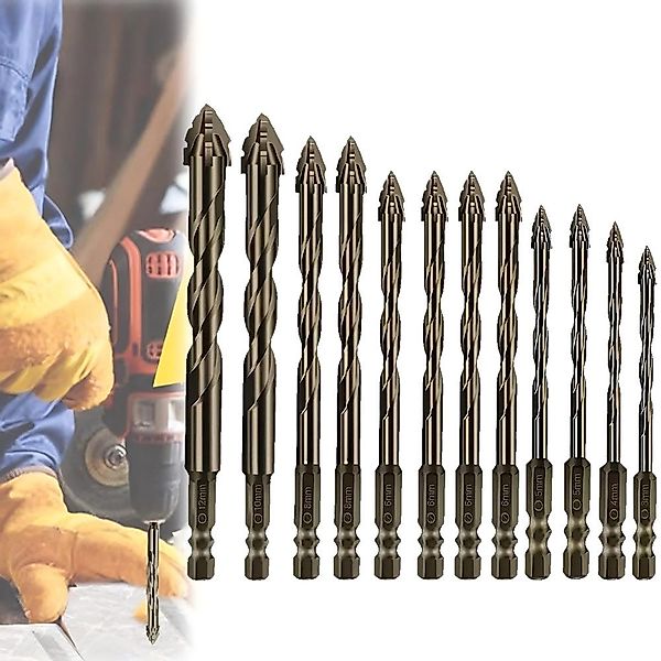 JOYOLEDER Fliesenbohrer 12-teiliger neuer vierschneidiger Sägezahn-Exzenter günstig online kaufen