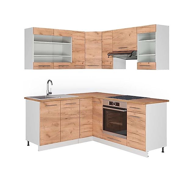 Vicco Fame-Line Eckküche Goldkraft Eiche/Weiß 160 x 190 cm AP Eiche günstig online kaufen