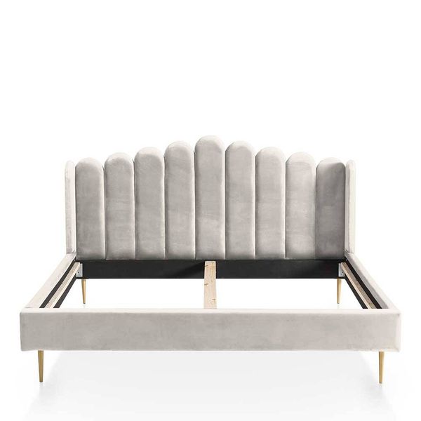 Samt Polsterbett in Beige Metallgestell Goldfarben günstig online kaufen