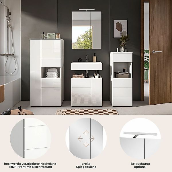 welltime Badmöbel-Set "Biel, Höhe 190 cm,Hochschrank,WBU, Spiegelschrank, U günstig online kaufen