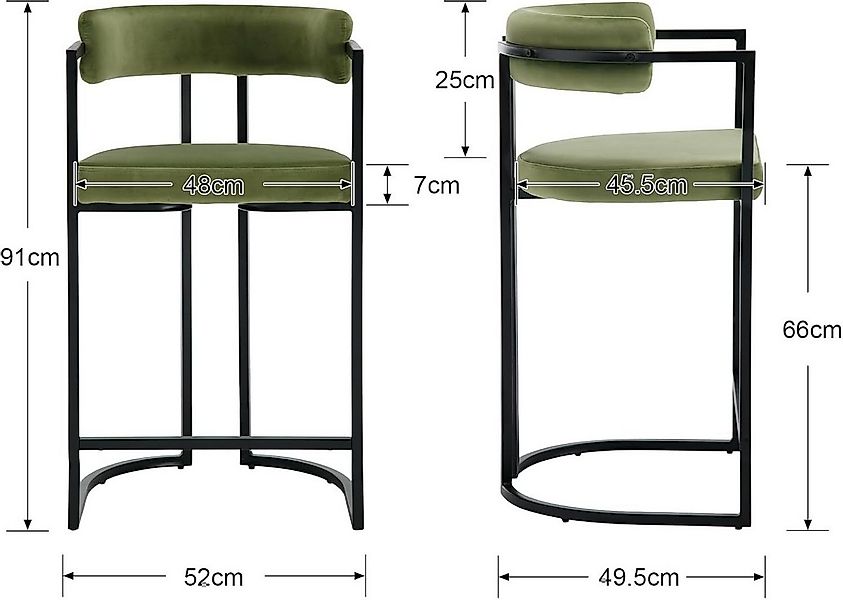 WAHSON OFFICE CHAIRS Barhocker 2er Set, Samt Küchenhocker Barstühle mit sch günstig online kaufen
