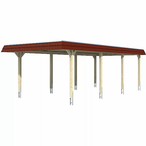 Skan Holz Carport Wendland Schiefergrau 409 x 870 cm Alu-Dach Blende Rot günstig online kaufen