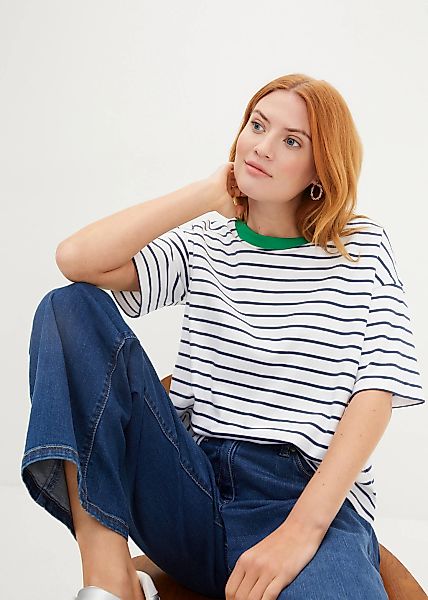 bonprix T-Shirt Oversize-Passform, Halbarm-Design, mit Streifenmuster günstig online kaufen