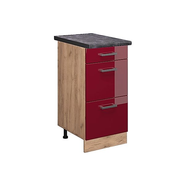 Vicco Küchenunterschrank R-Line Bordeaux Hochglanz/Goldkraft Eiche 40 cm mi günstig online kaufen