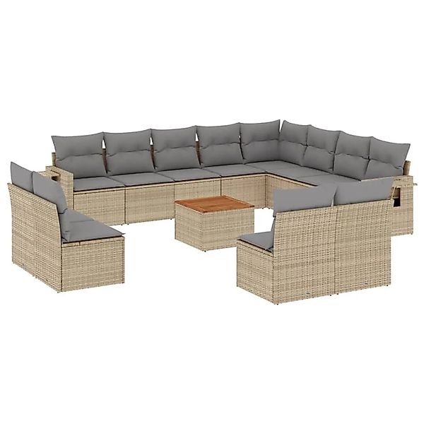 vidaXL 13-Tlg Garten-Sofagarnitur mit Kissen Beige Poly Rattan 3224813 günstig online kaufen